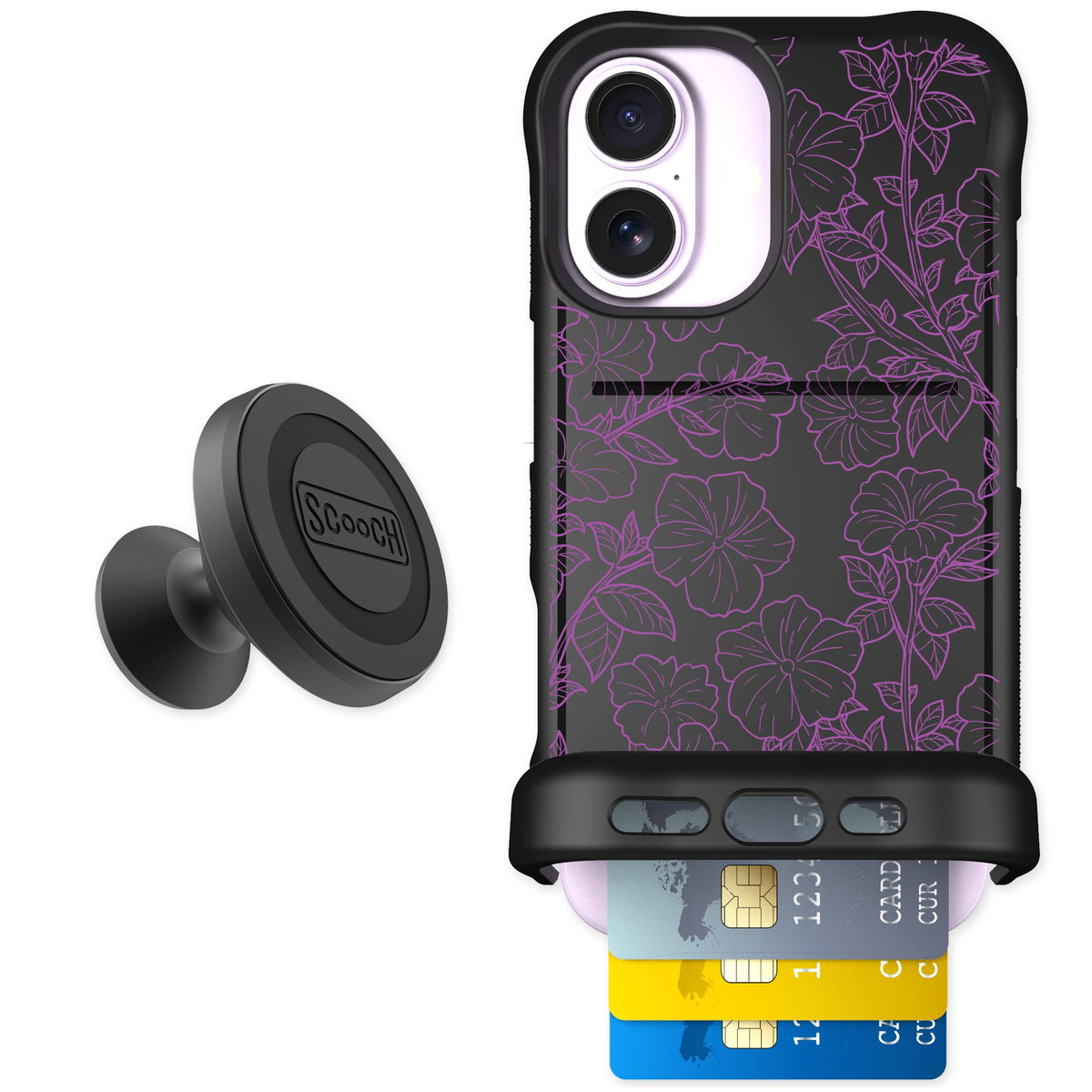 Scooch Wingmate Purple Petunias for iPhone 17 — Starter Bundle
