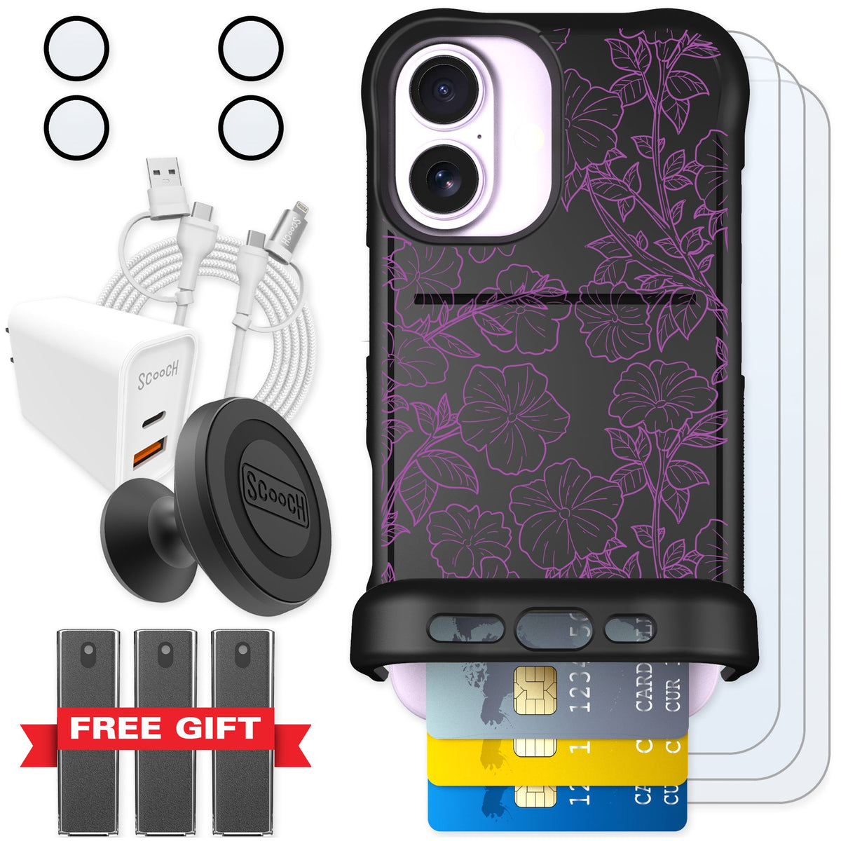 Scooch Wingmate Purple Petunias for iPhone 17 — Ultimate Bundle