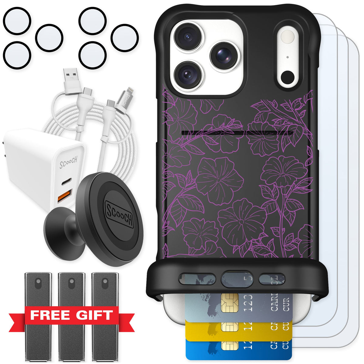 Scooch Wingmate Purple Petunias for iPhone 18 Pro Max — Ultimate Bundle