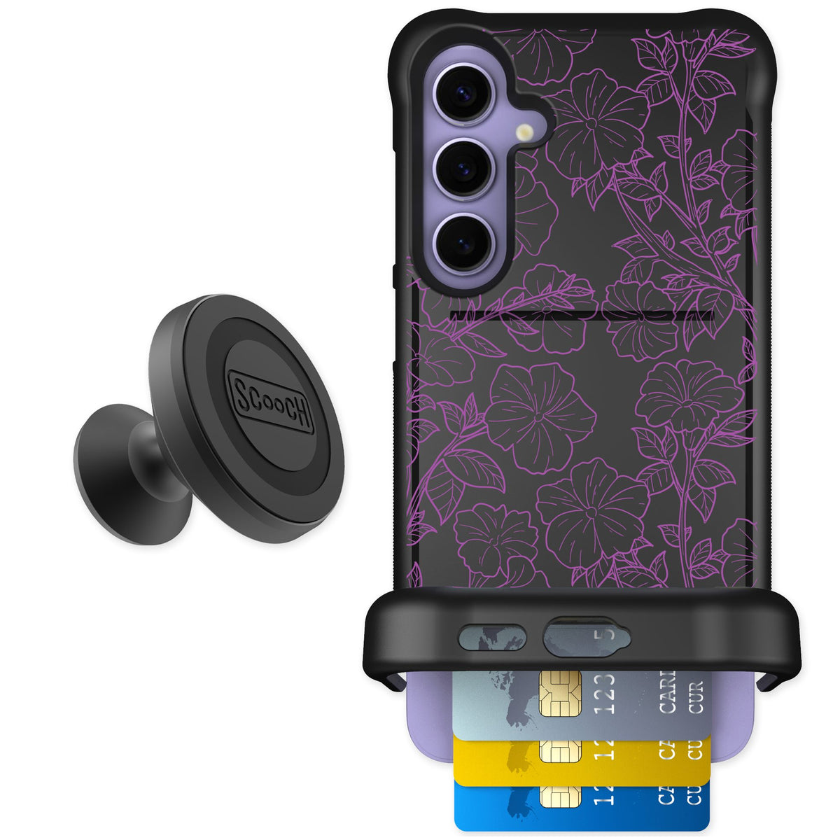 Scooch Wingmate Purple Petunias for Galaxy S24+ — Starter Bundle