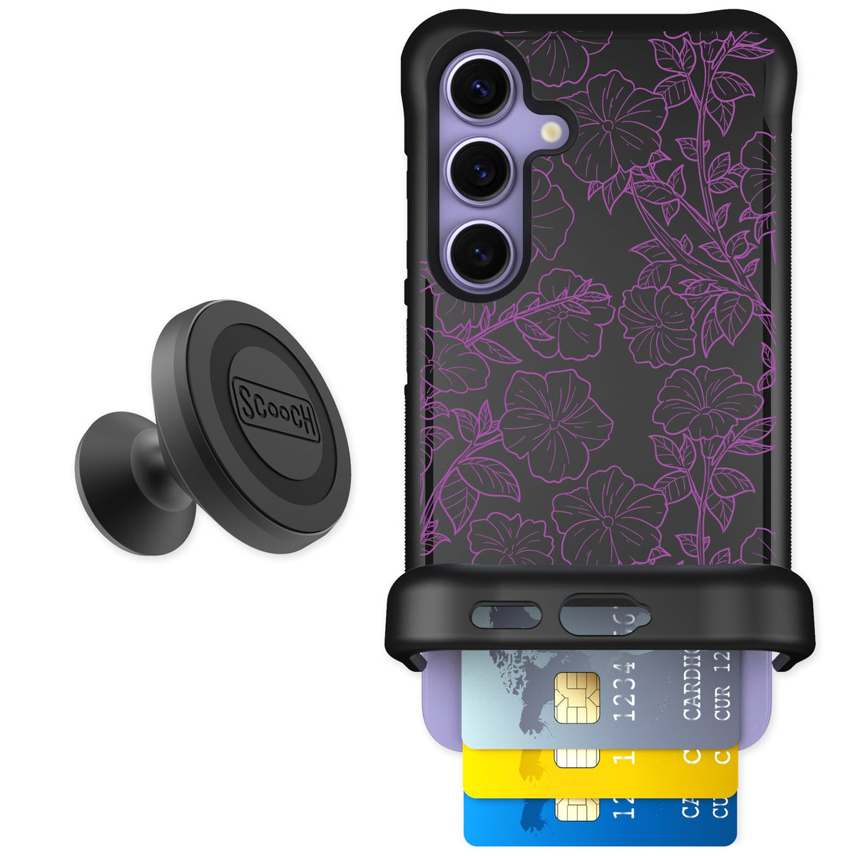 Scooch Wingmate Purple Petunias for Galaxy S24 — Starter Bundle