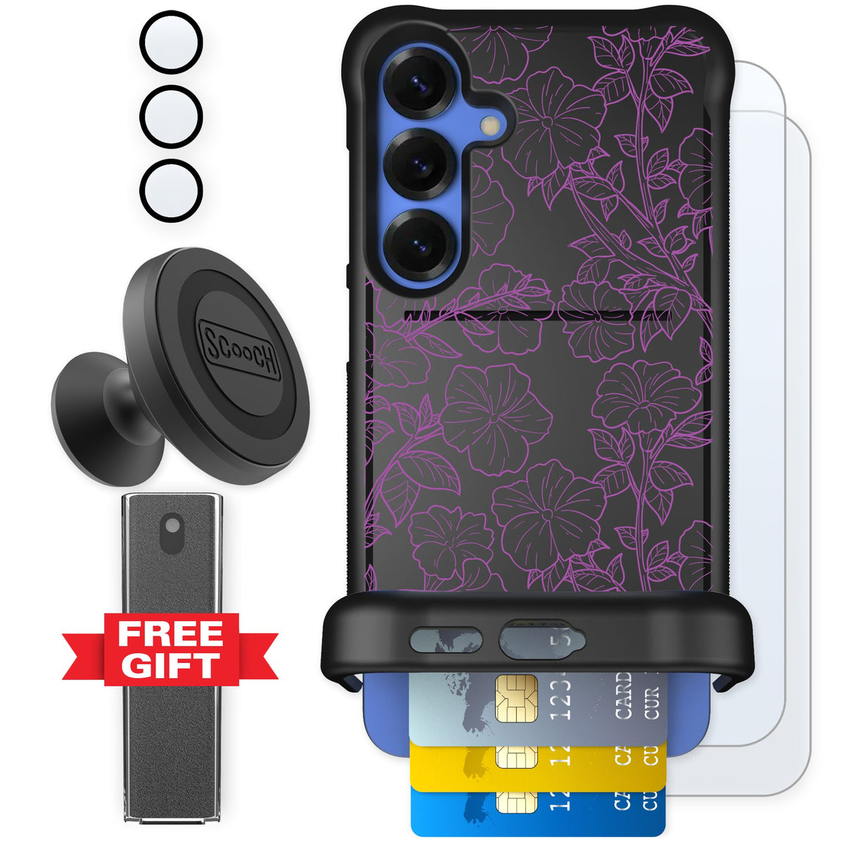 Scooch Wingmate Purple Petunias for Galaxy S25+ — Defender Bundle