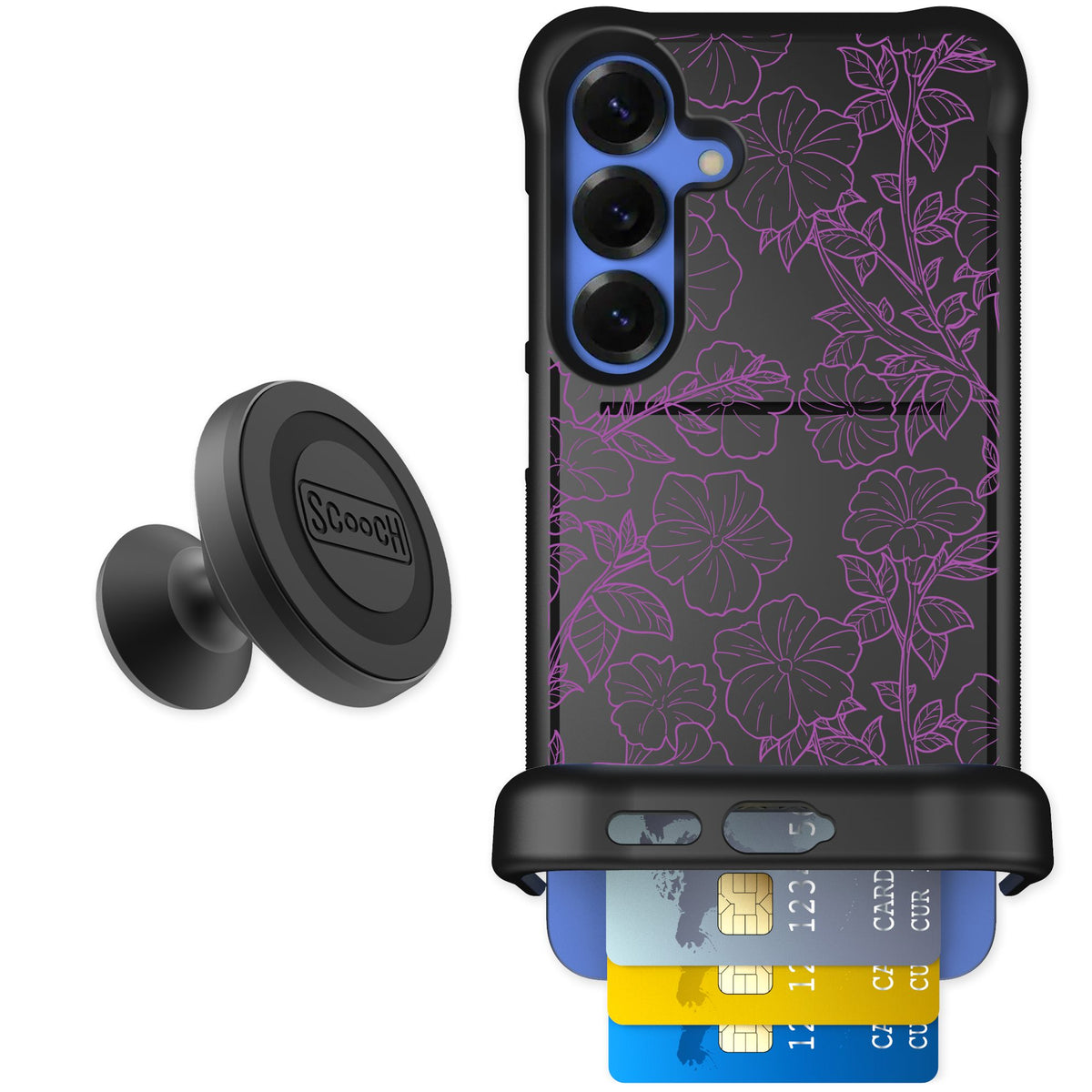 Scooch Wingmate Purple Petunias for Galaxy S25+ — Starter Bundle
