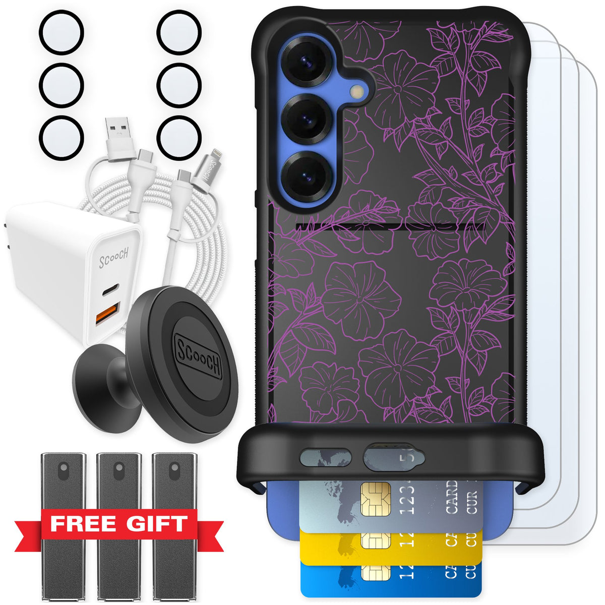Scooch Wingmate Purple Petunias for Galaxy S25+ — Ultimate Bundle