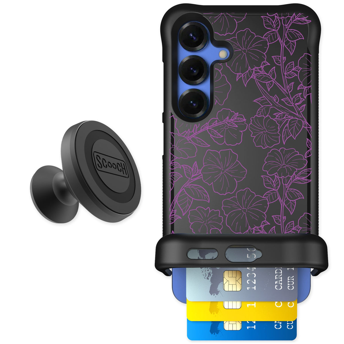 Scooch Wingmate Purple Petunias for Galaxy S25 — Starter Bundle