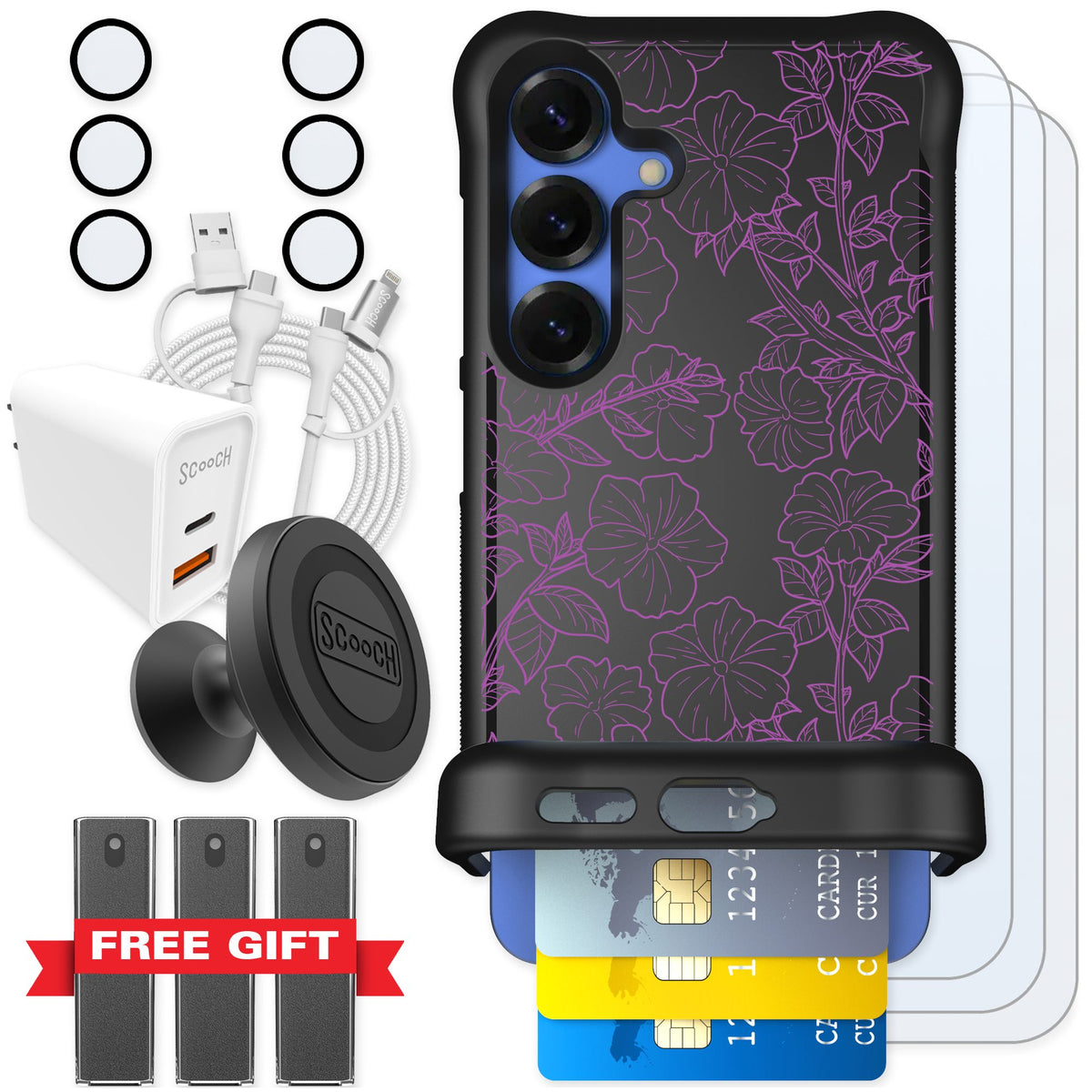 Scooch Wingmate Purple Petunias for Galaxy S25 — Ultimate Bundle
