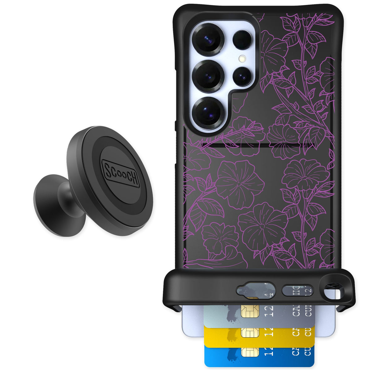 Scooch Wingmate Purple Petunias for Galaxy S25 Ultra — Starter Bundle