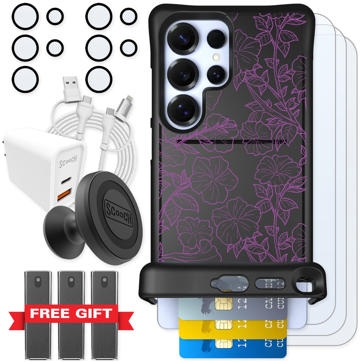 Scooch Wingmate Purple Petunias for Galaxy S25 Ultra — Ultimate Bundle