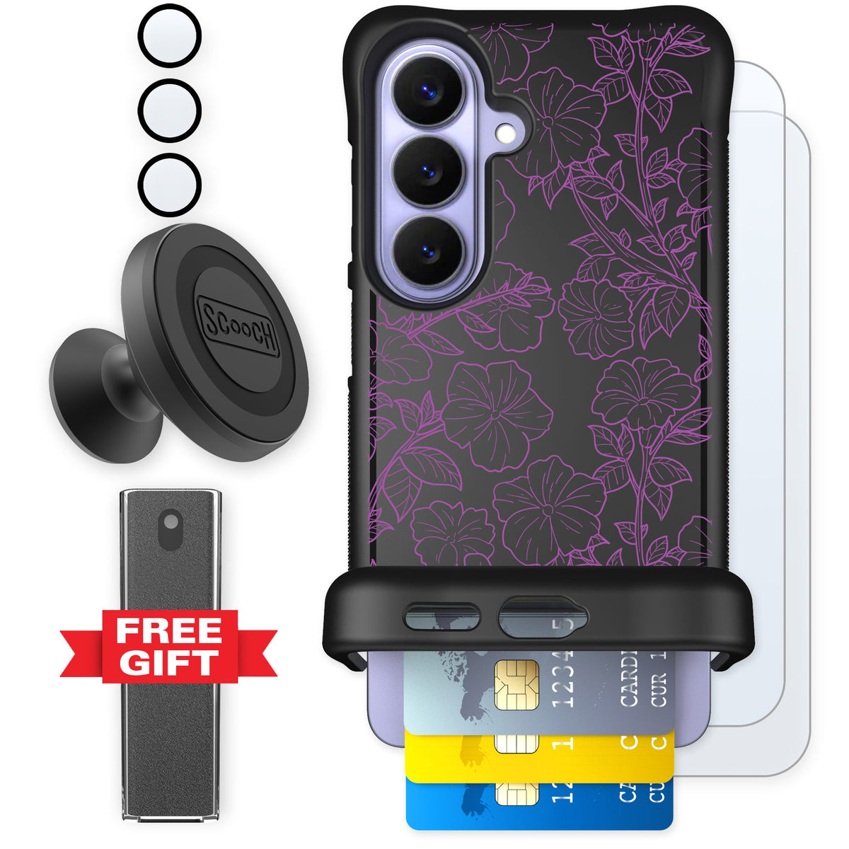 Scooch Wingmate Purple Petunias for Galaxy S26 — Defender Bundle