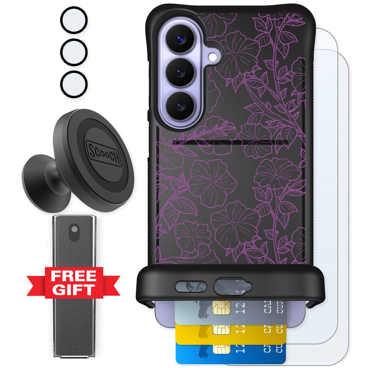 Scooch Wingmate Purple Petunias for Galaxy S26+ — Defender Bundle