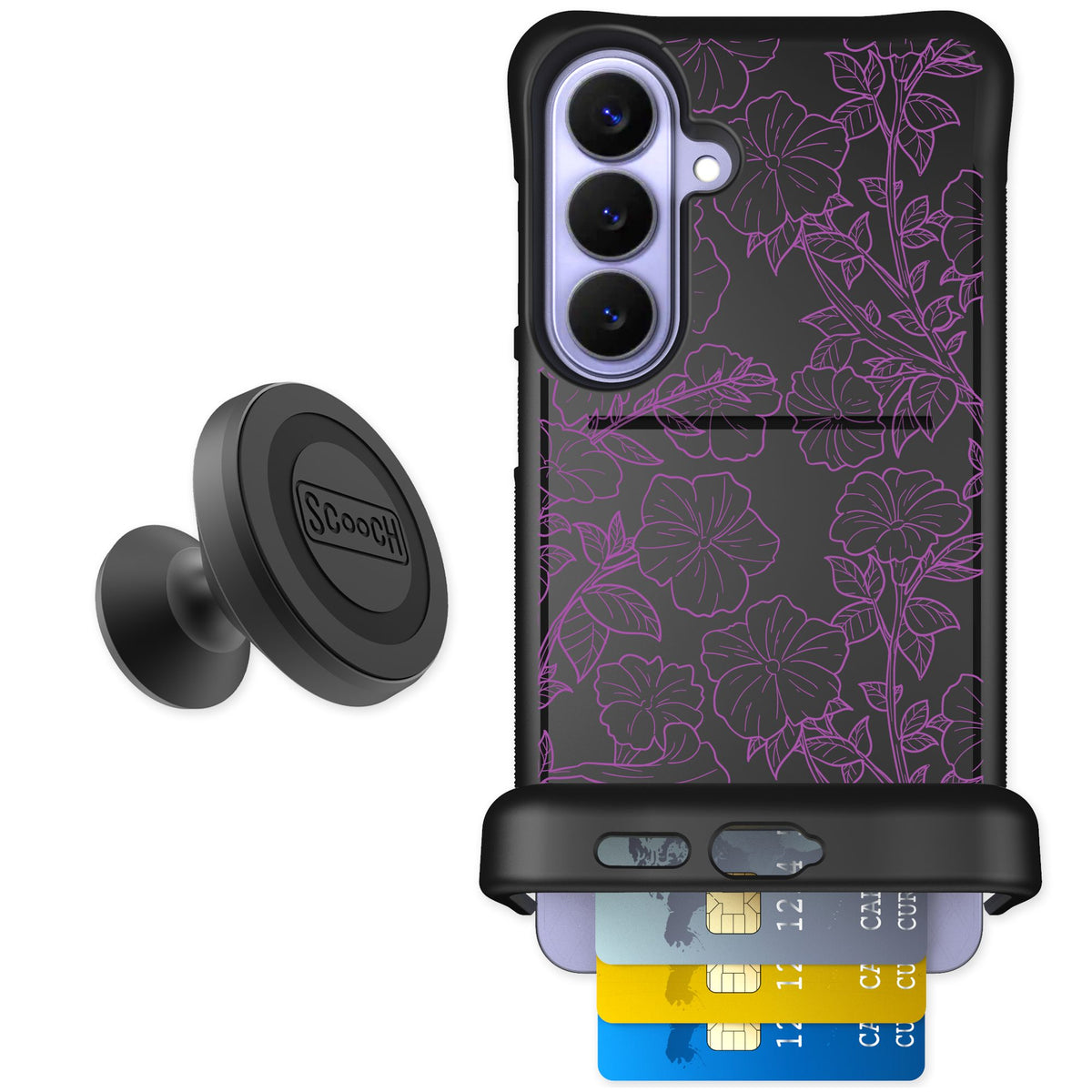 Scooch Wingmate Purple Petunias for Galaxy S26+ — Starter Bundle