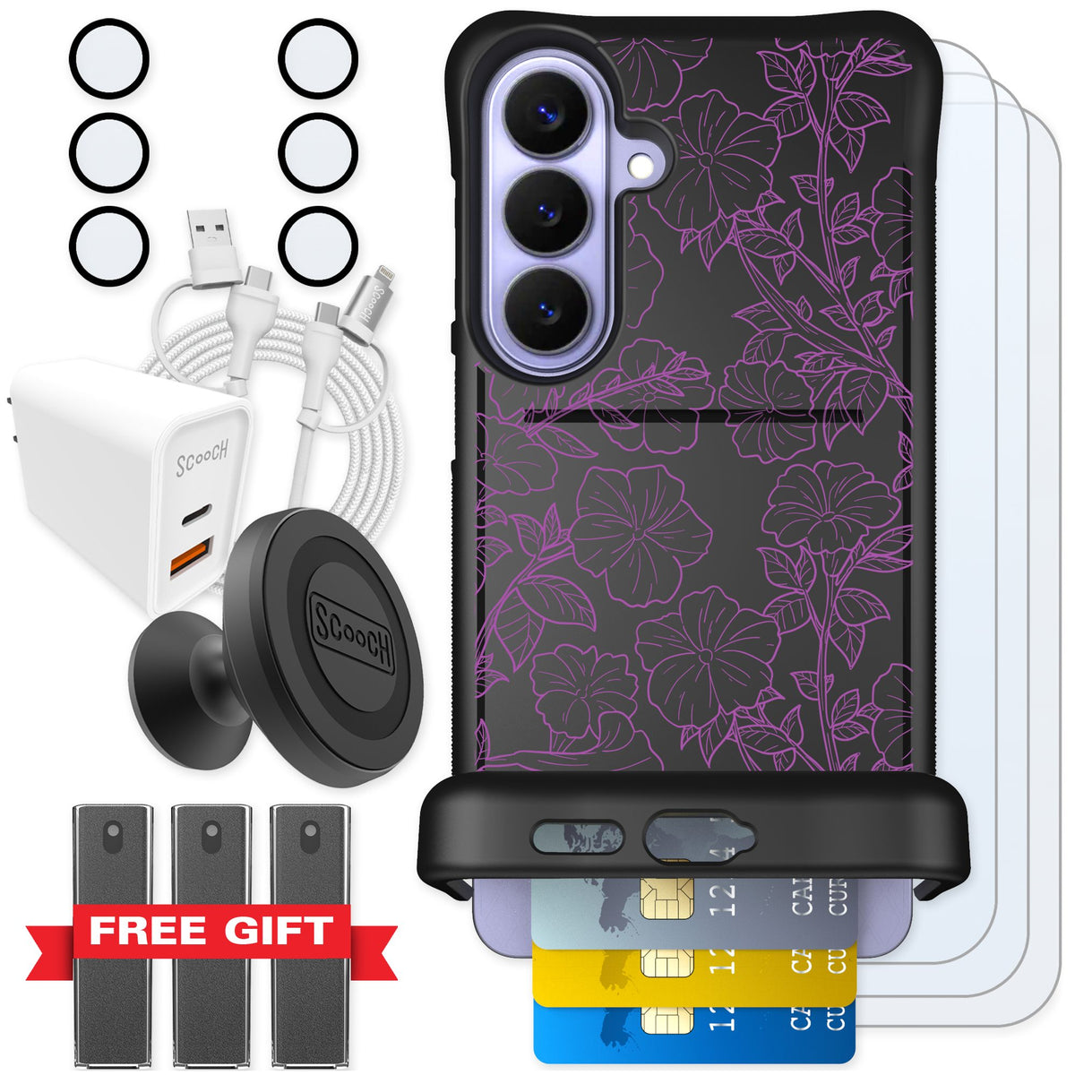Scooch Wingmate Purple Petunias for Galaxy S26+ — Ultimate Bundle