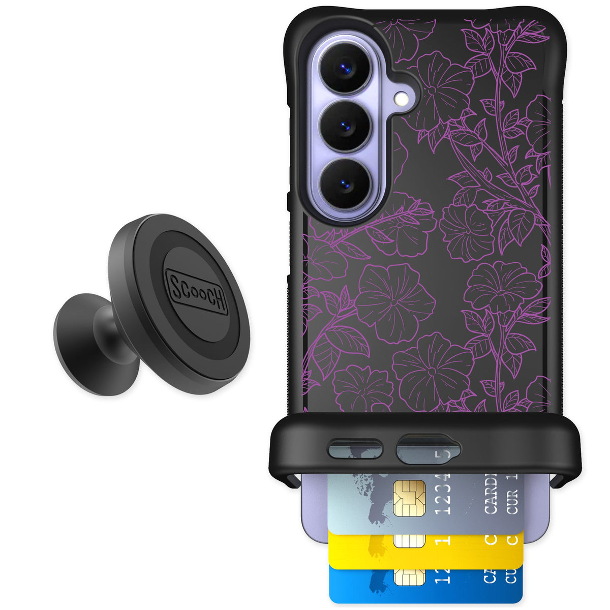 Scooch Wingmate Purple Petunias for Galaxy S26 — Starter Bundle