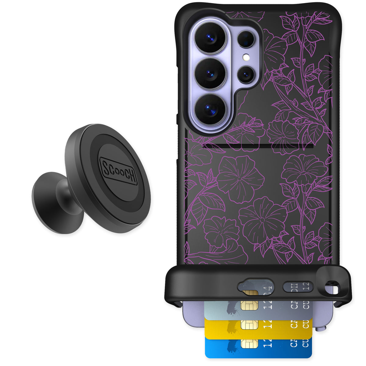 Scooch Wingmate Purple Petunias for Galaxy S26 Ultra — Starter Bundle