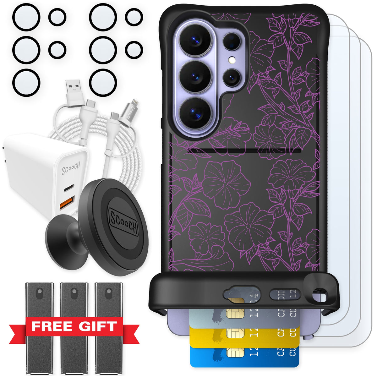 Scooch Wingmate Purple Petunias for Galaxy S26 Ultra — Ultimate Bundle