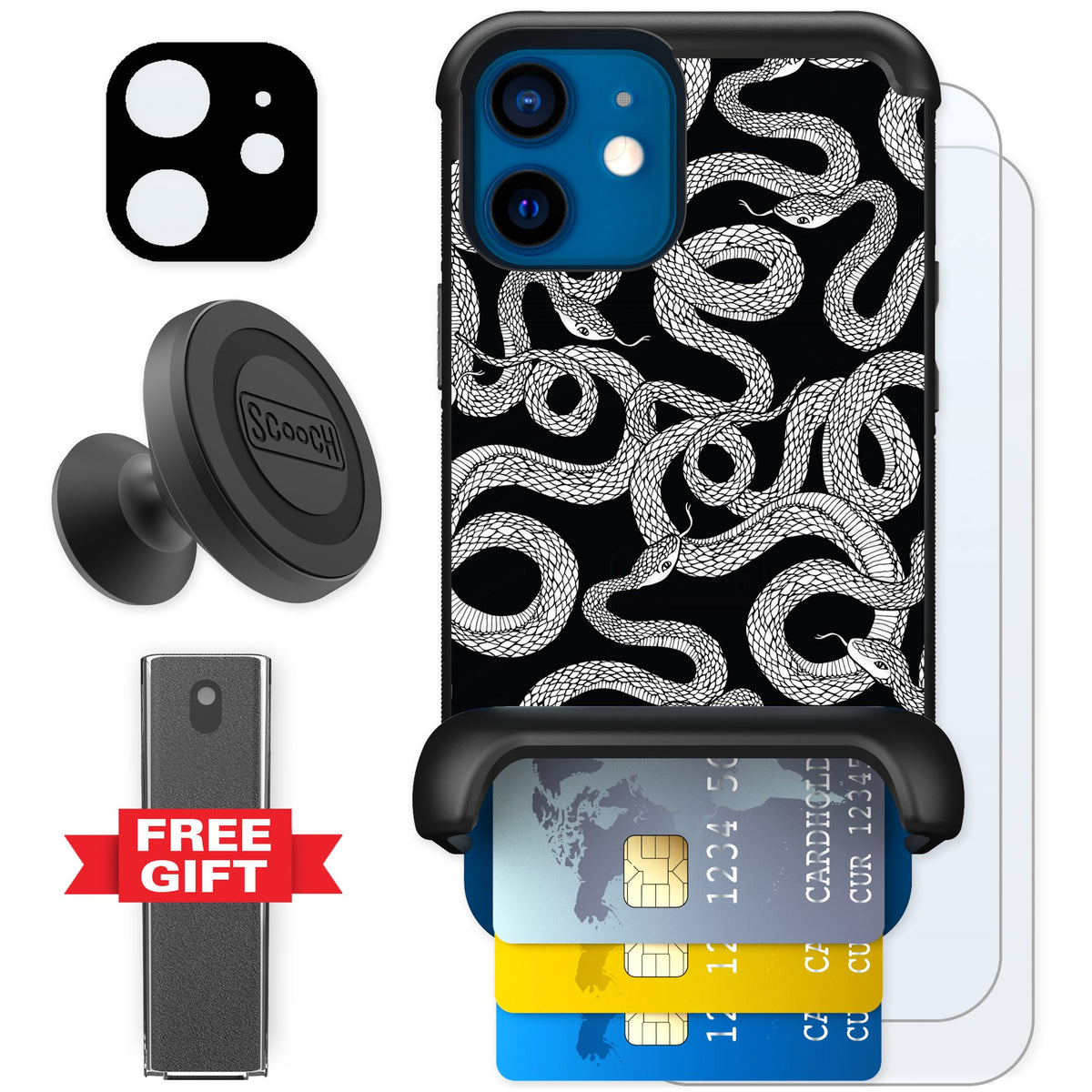 Scooch Wingmate Snakes for iPhone 12 mini — Defender Bundle