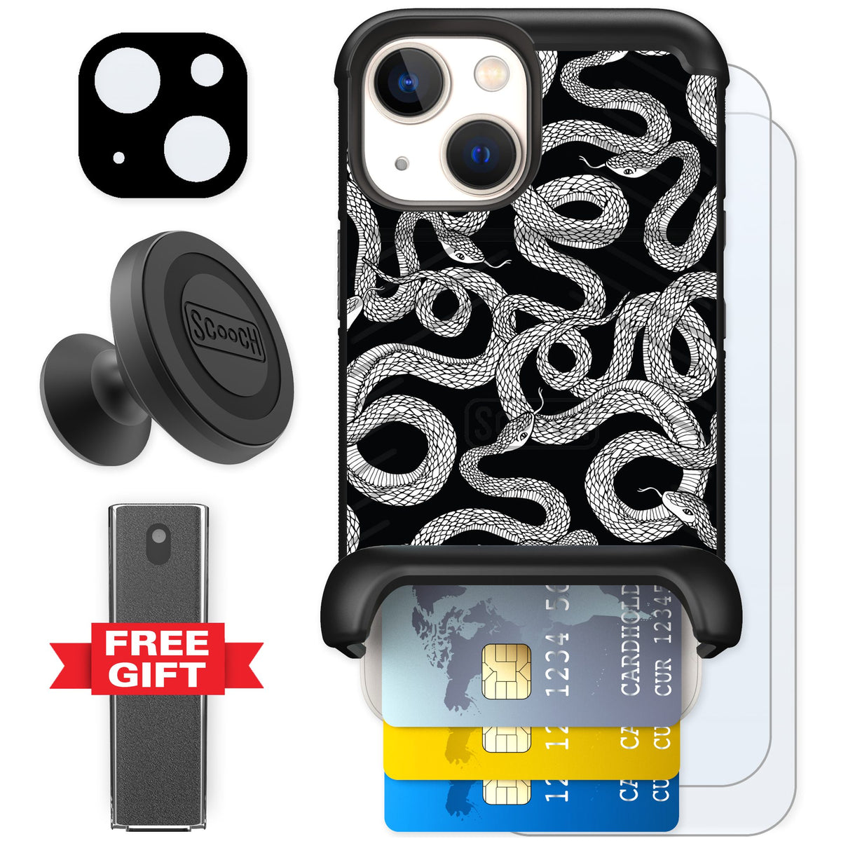 Scooch Wingmate Snakes for iPhone 13 mini — Defender Bundle