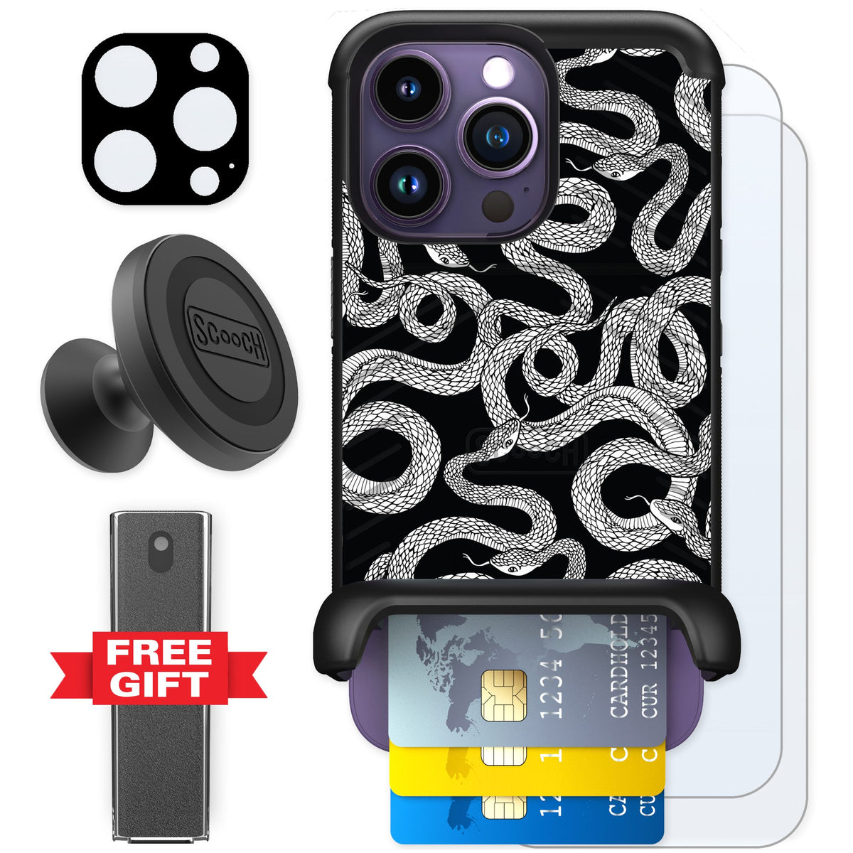 Scooch Wingmate Snakes for iPhone 14 Pro — Defender Bundle