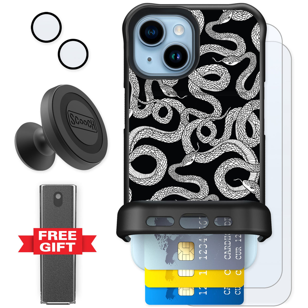 Scooch Wingmate Snakes for iPhone 15 — Defender Bundle
