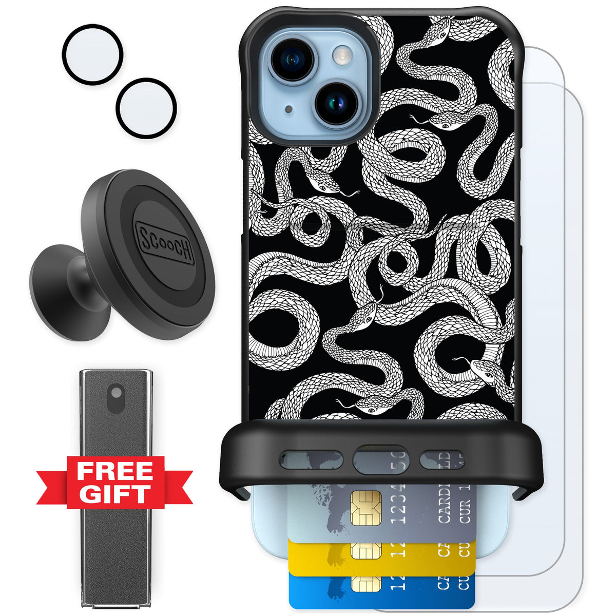Scooch Wingmate Snakes for iPhone 14 Plus — Defender Bundle