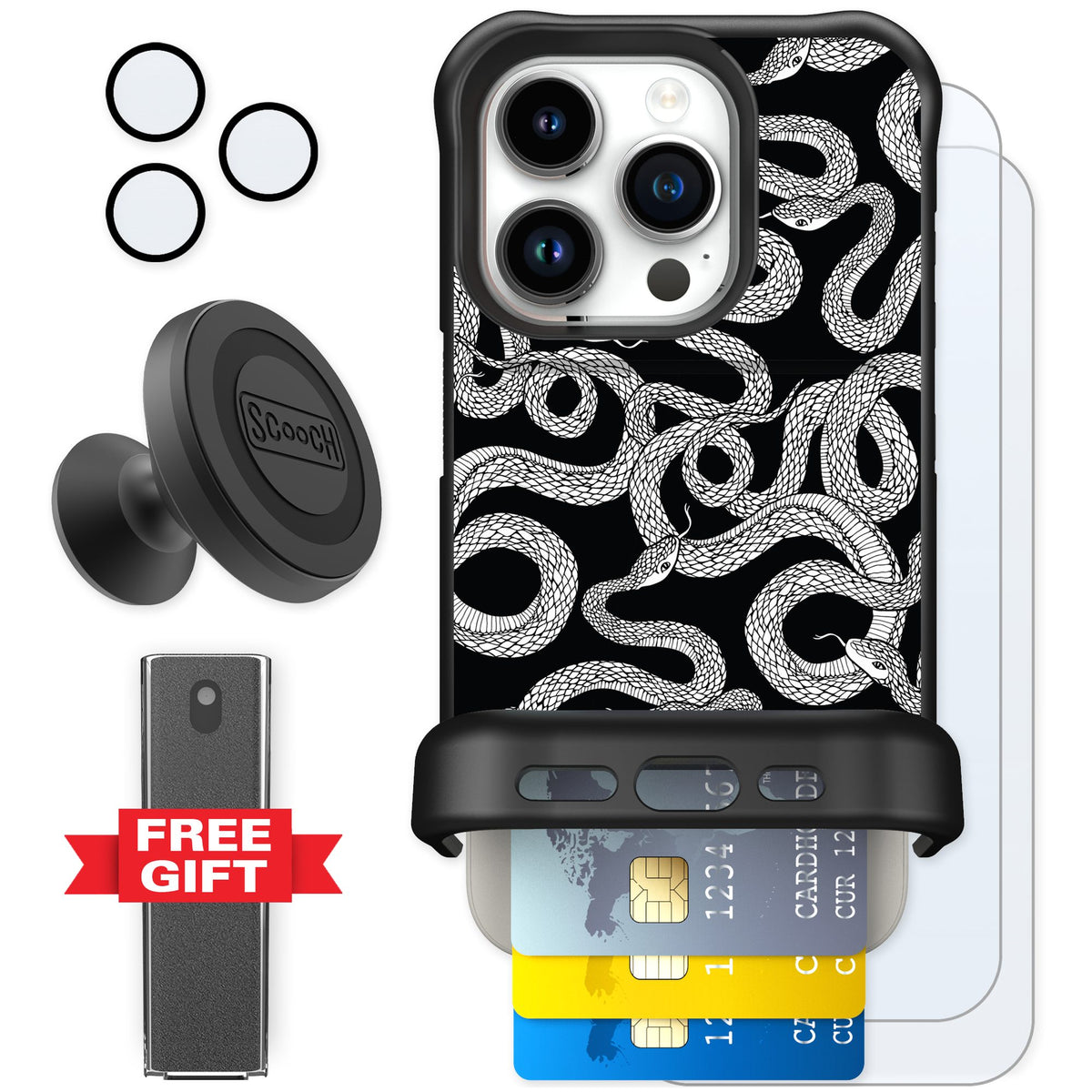 Scooch Wingmate Snakes for iPhone 15 Pro — Defender Bundle