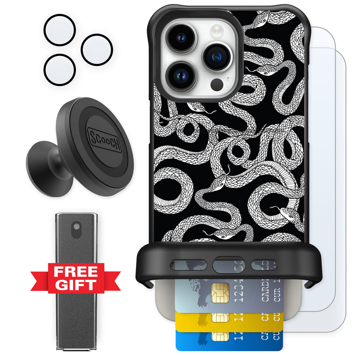 Scooch Wingmate Snakes for iPhone 15 Pro Max — Defender Bundle