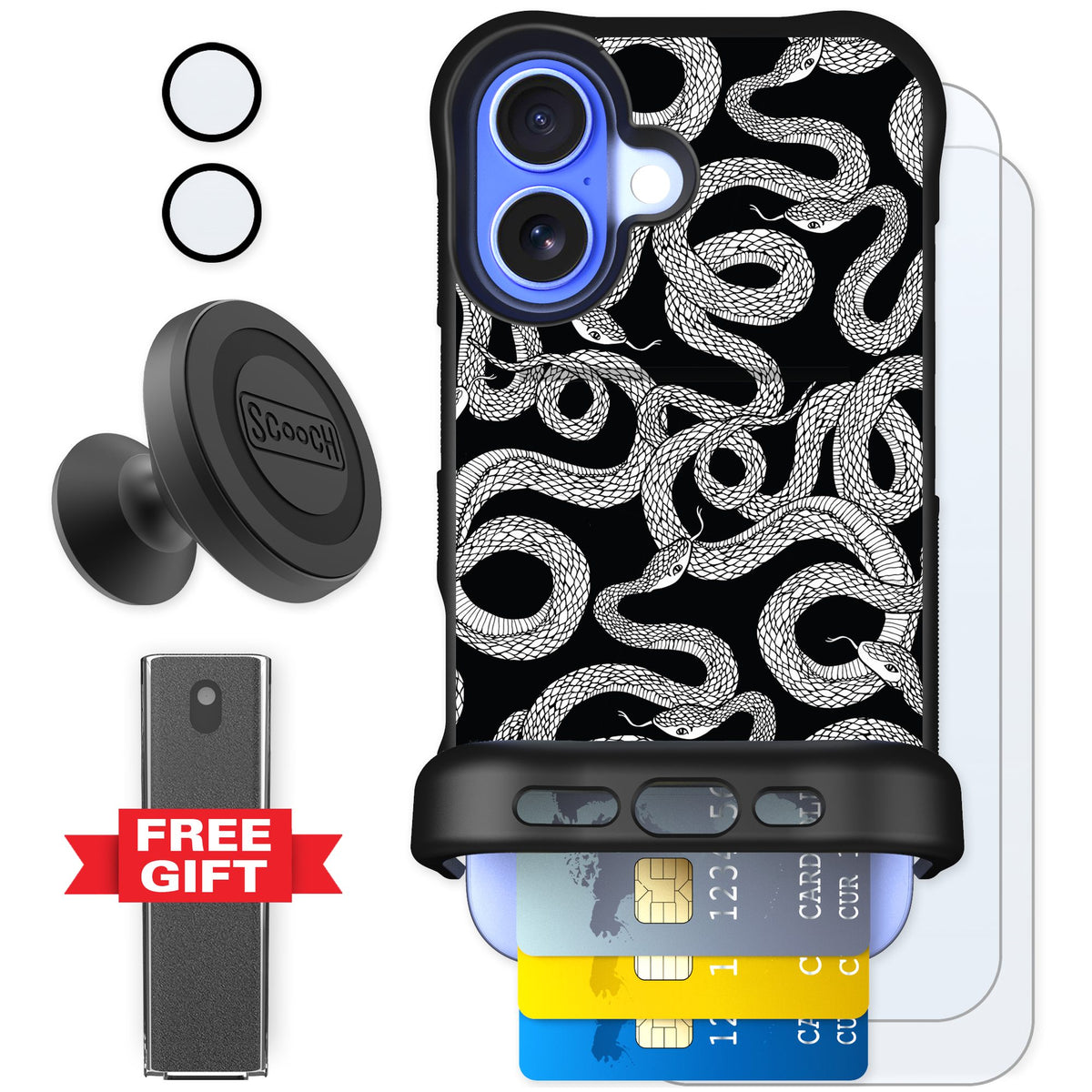 Scooch Wingmate Snakes for iPhone 16 — Defender Bundle