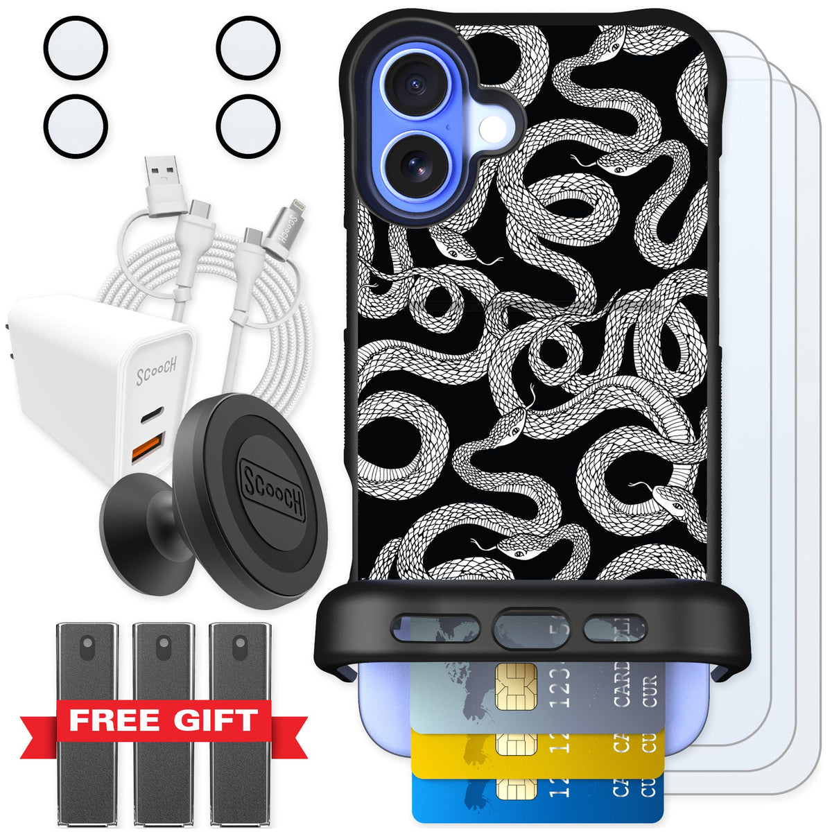 Scooch Wingmate Snakes for iPhone 16 Plus — Ultimate Bundle