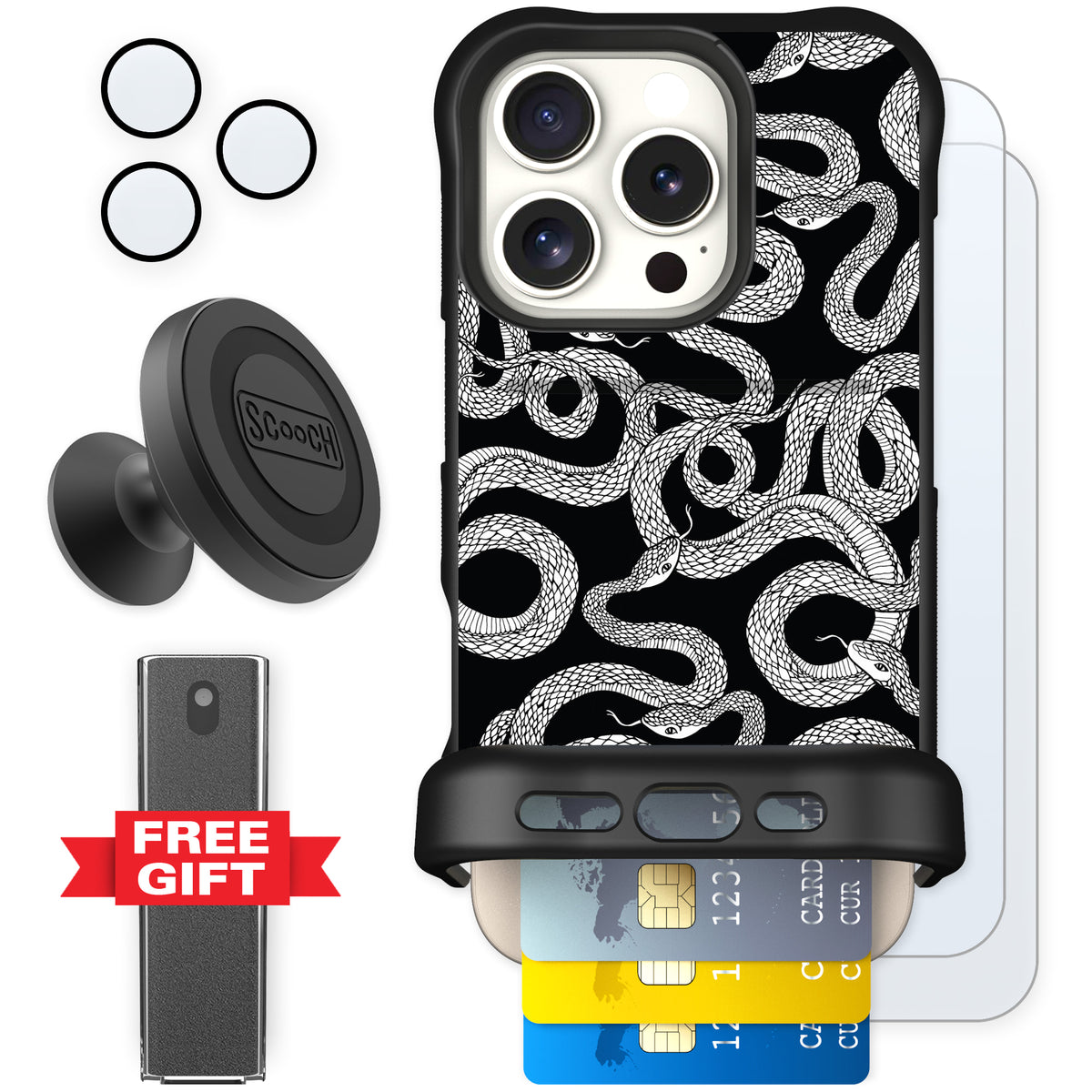 Scooch Wingmate Snakes for iPhone 16 Pro — Defender Bundle