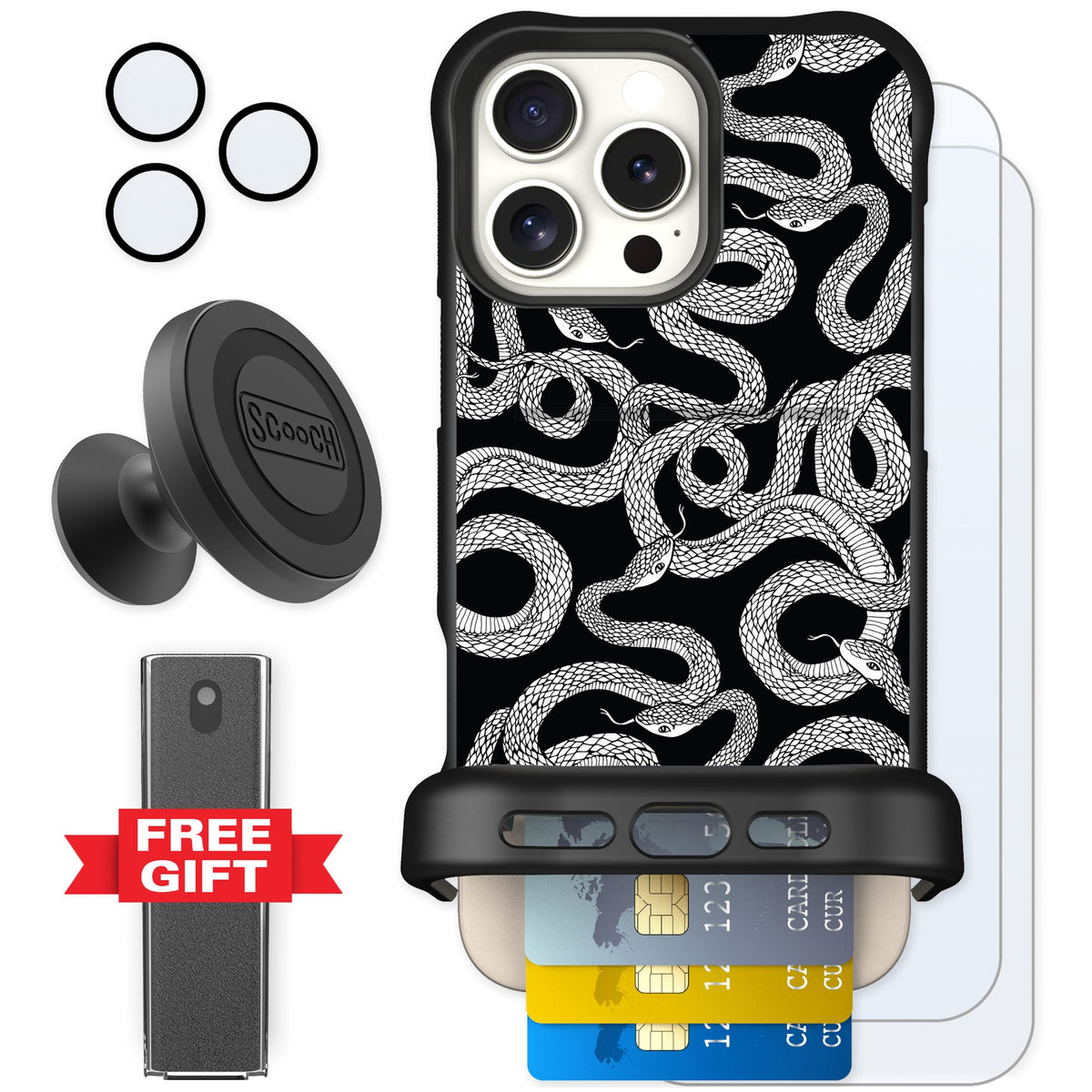 Scooch Wingmate Snakes for iPhone 16 Pro Max — Defender Bundle