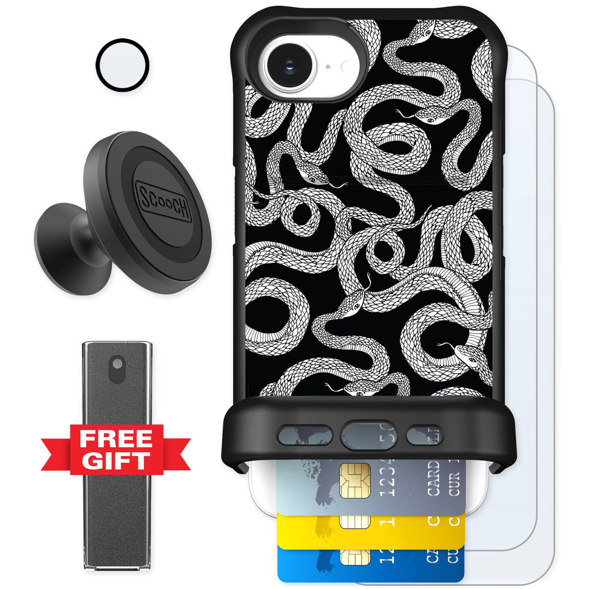 Scooch Wingmate Snakes for iPhone 16e — Defender Bundle