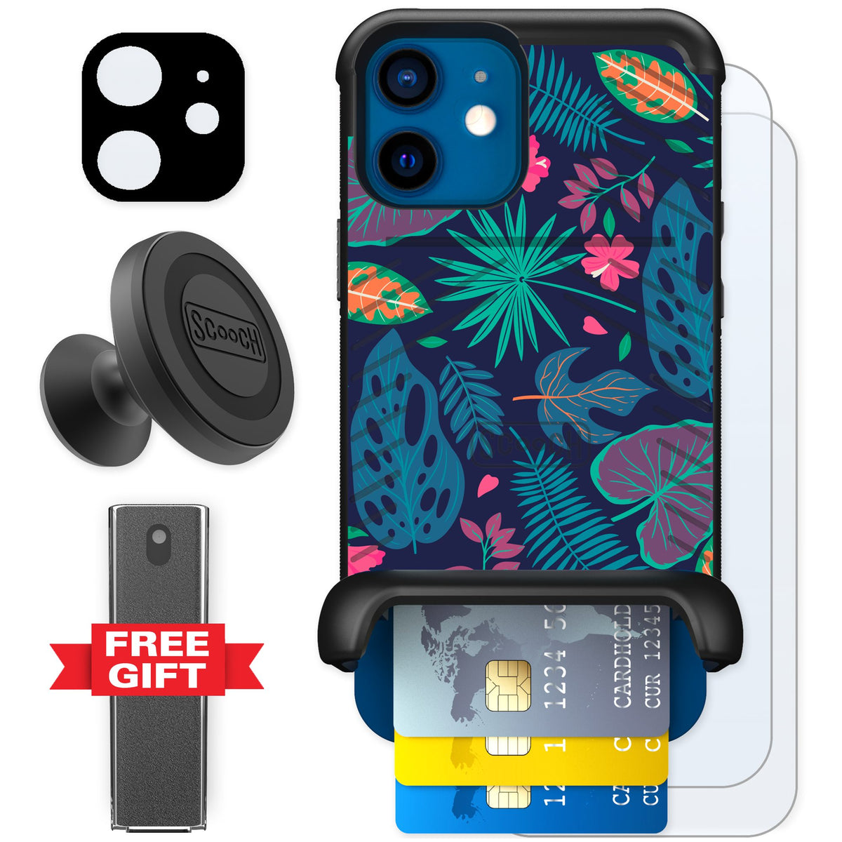 Scooch Wingmate Tropical Leaves for iPhone 12 — Defender Bundle