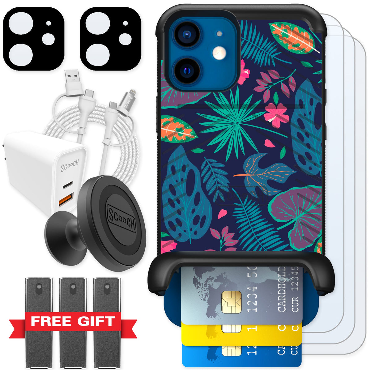 Scooch Wingmate Tropical Leaves for iPhone 12 — Ultimate Bundle
