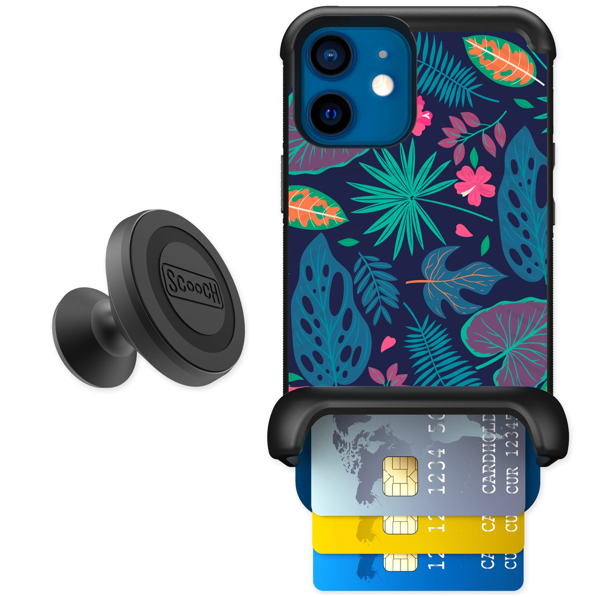 Scooch Wingmate Tropical Leaves for iPhone 12 mini — Starter Bundle