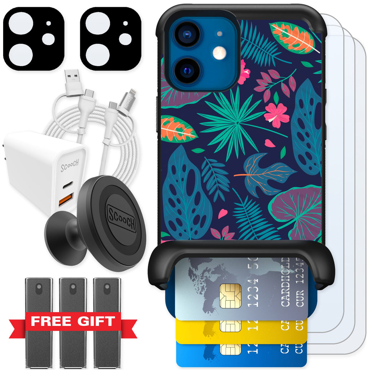 Scooch Wingmate Tropical Leaves for iPhone 12 mini — Ultimate Bundle