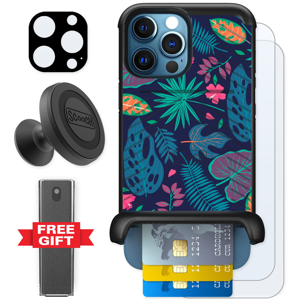 Scooch Wingmate Tropical Leaves for iPhone 12 Pro — Defender Bundle