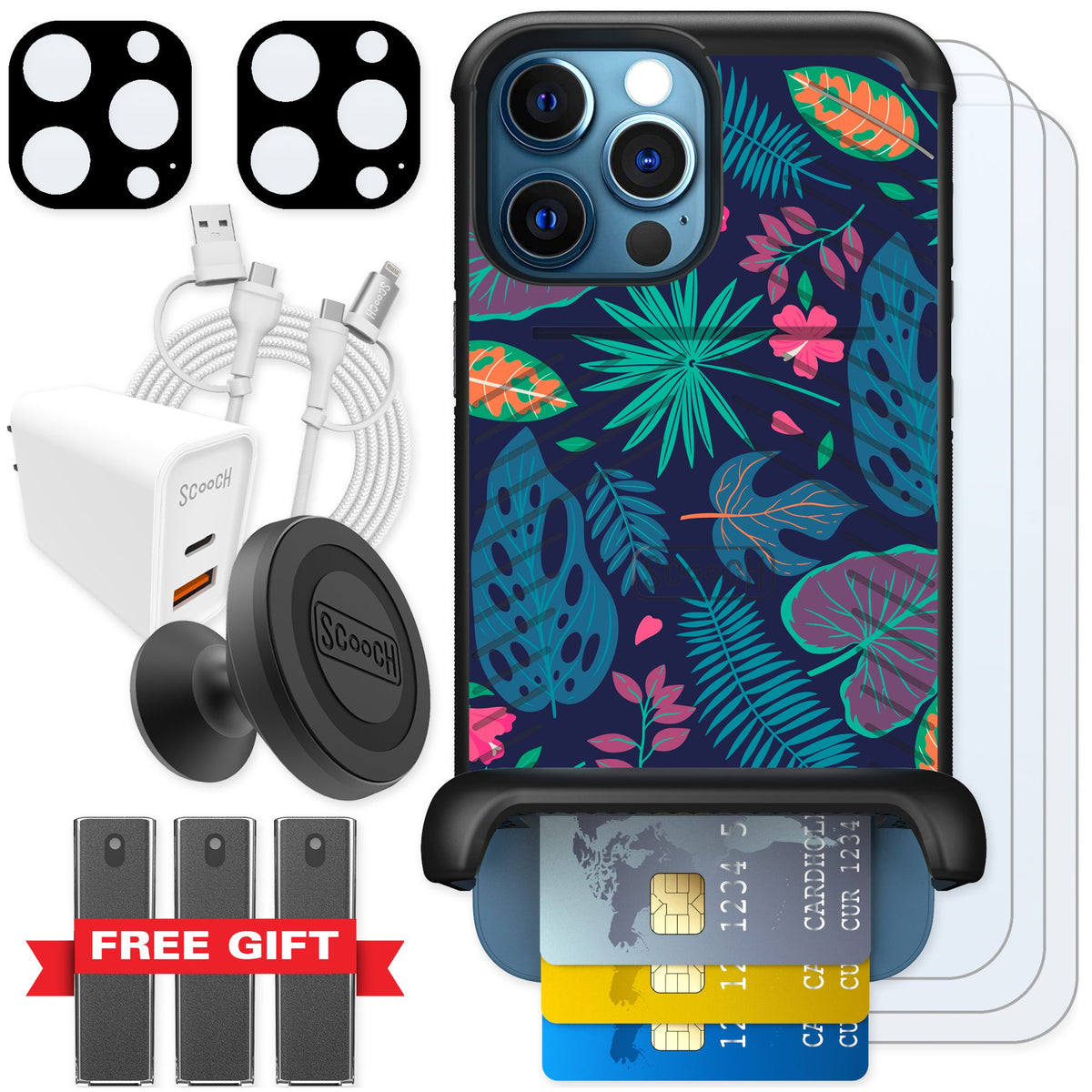 Scooch Wingmate Tropical Leaves for iPhone 12 Pro — Ultimate Bundle