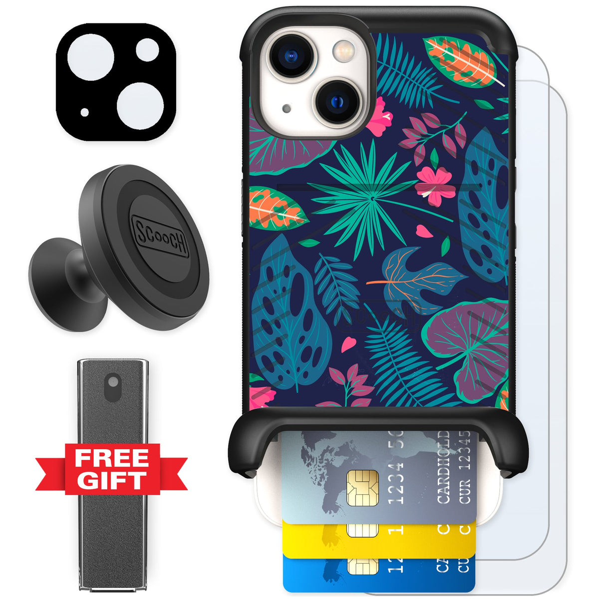 Scooch Wingmate Tropical Leaves for iPhone 13 — Defender Bundle