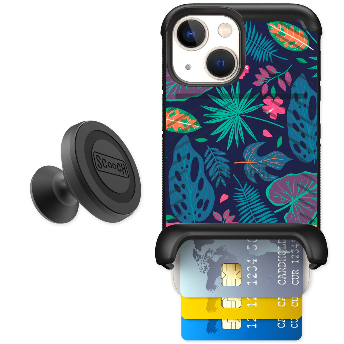 Scooch Wingmate Tropical Leaves for iPhone 13 mini — Starter Bundle