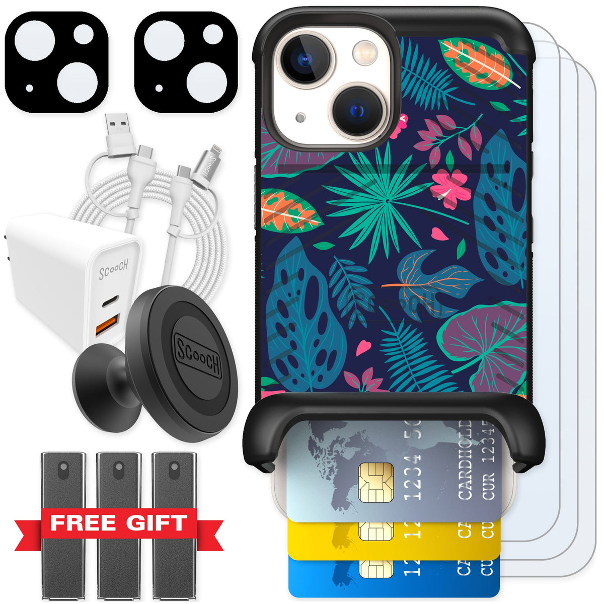 Scooch Wingmate Tropical Leaves for iPhone 13 mini — Ultimate Bundle