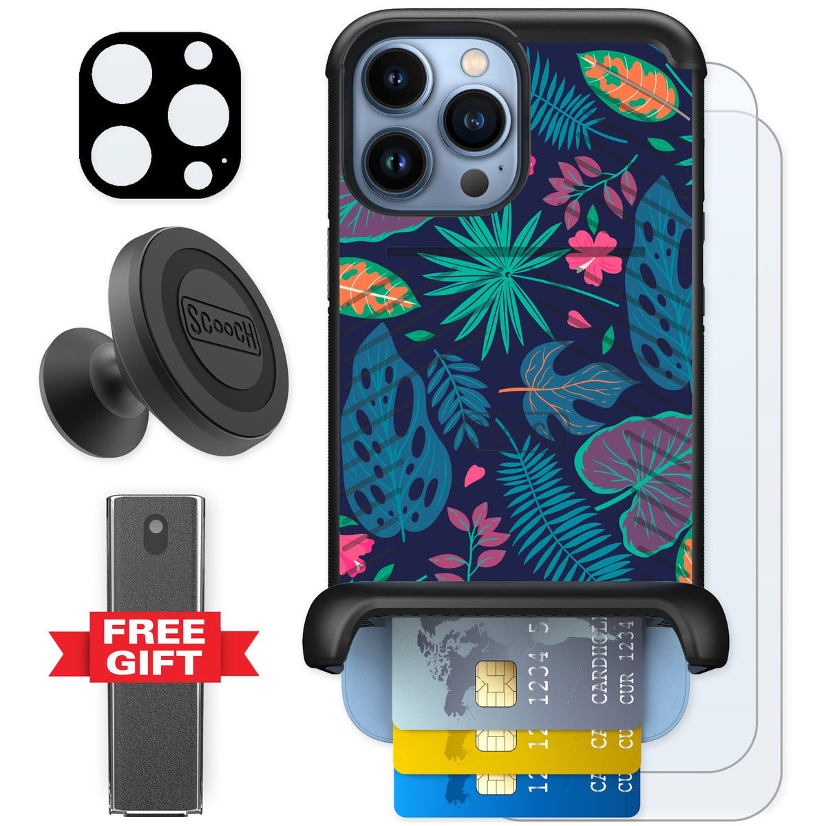 Scooch Wingmate Tropical Leaves for iPhone 13 Pro Max — Defender Bundle