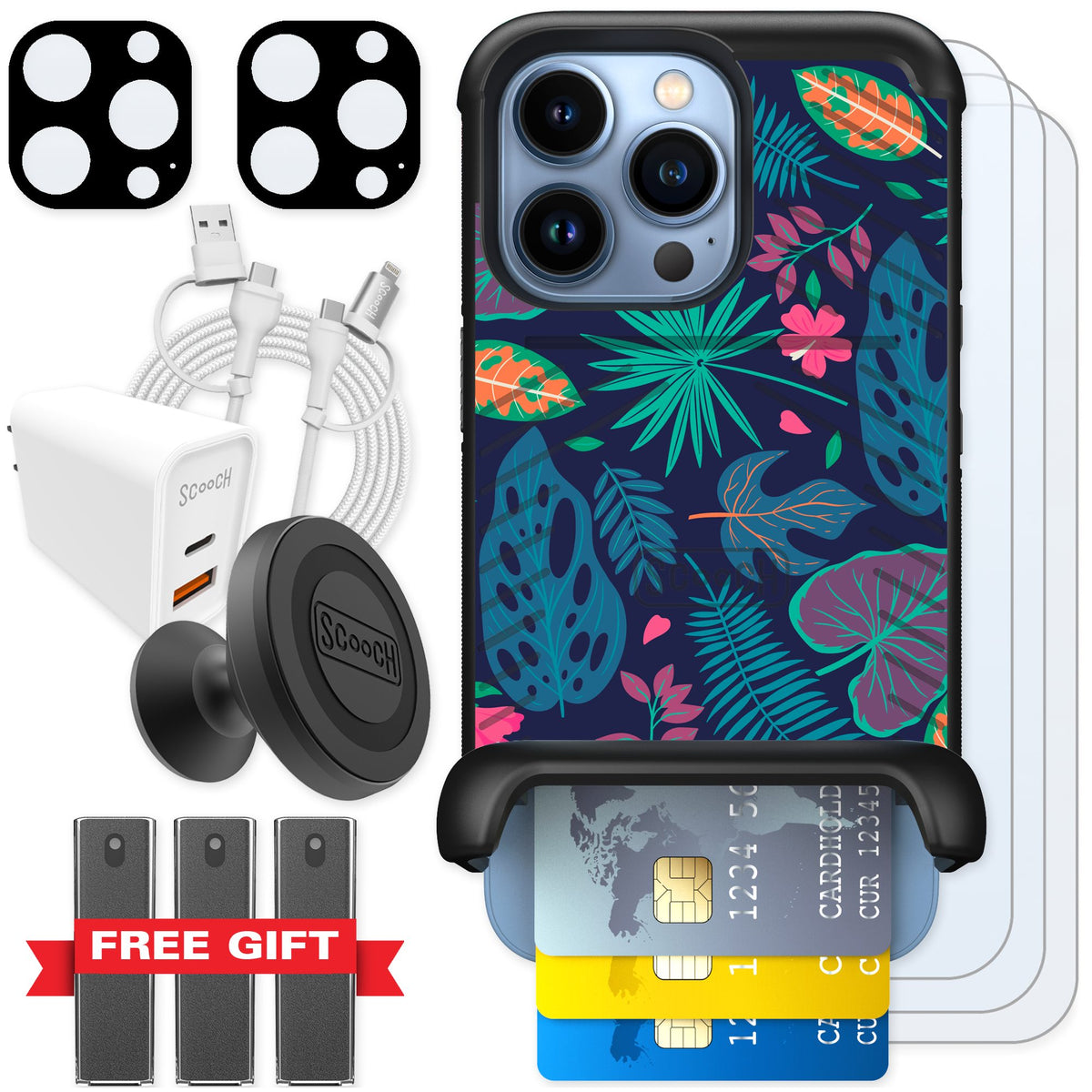 Scooch Wingmate Tropical Leaves for iPhone 13 Pro — Ultimate Bundle