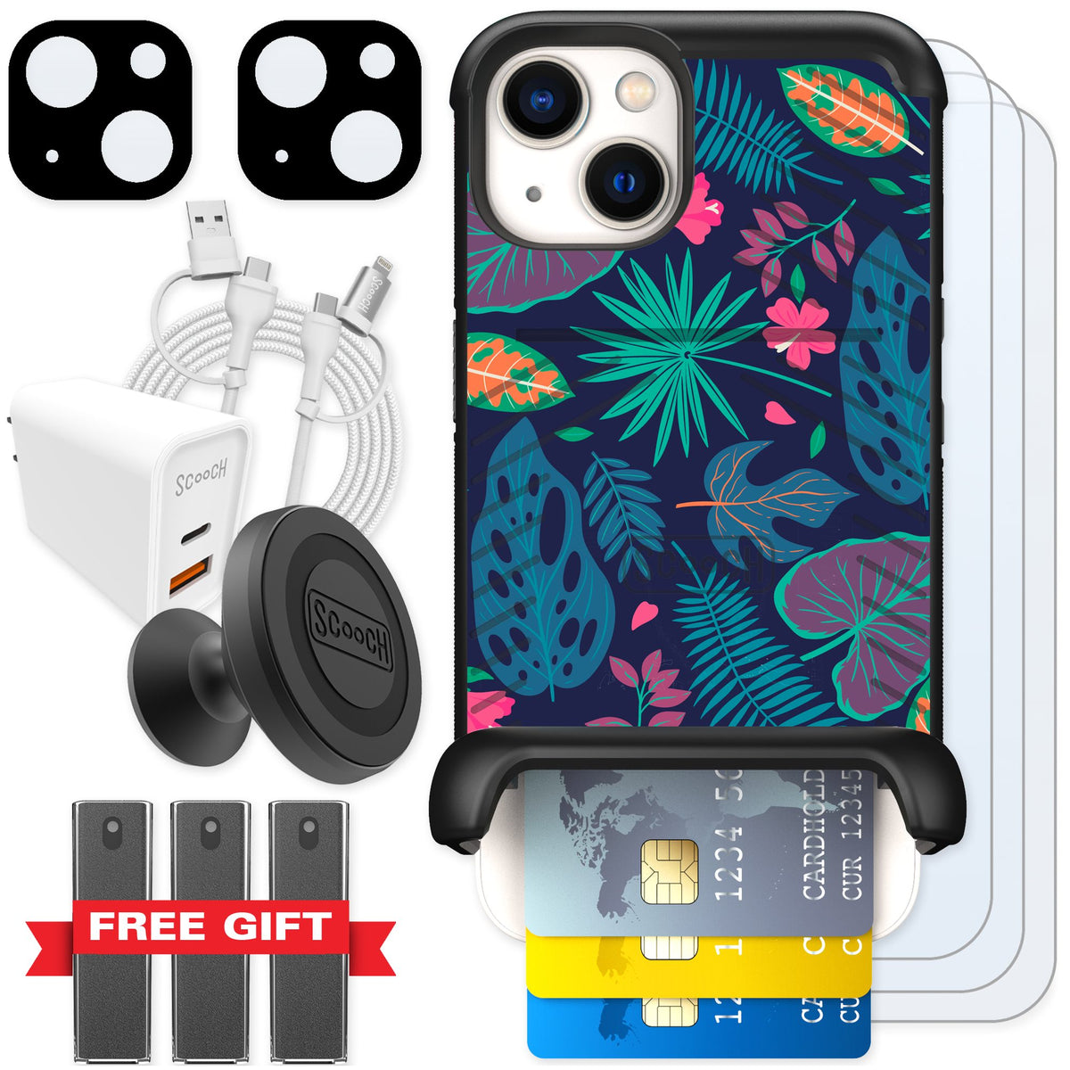 Scooch Wingmate Tropical Leaves for iPhone 13 — Ultimate Bundle