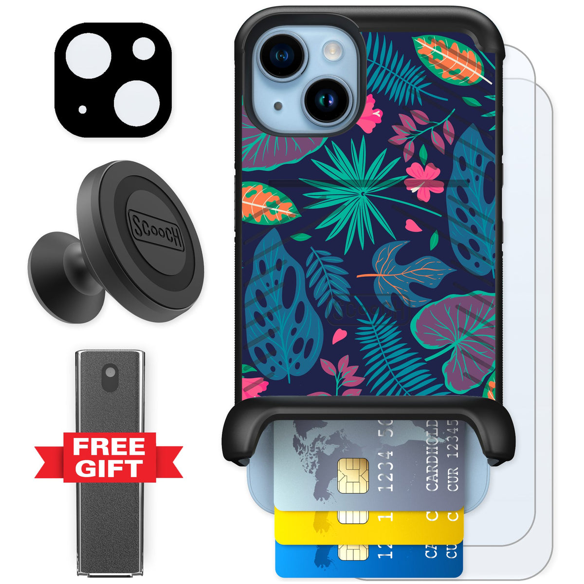 Scooch Wingmate Tropical Leaves for iPhone 14 — Defender Bundle