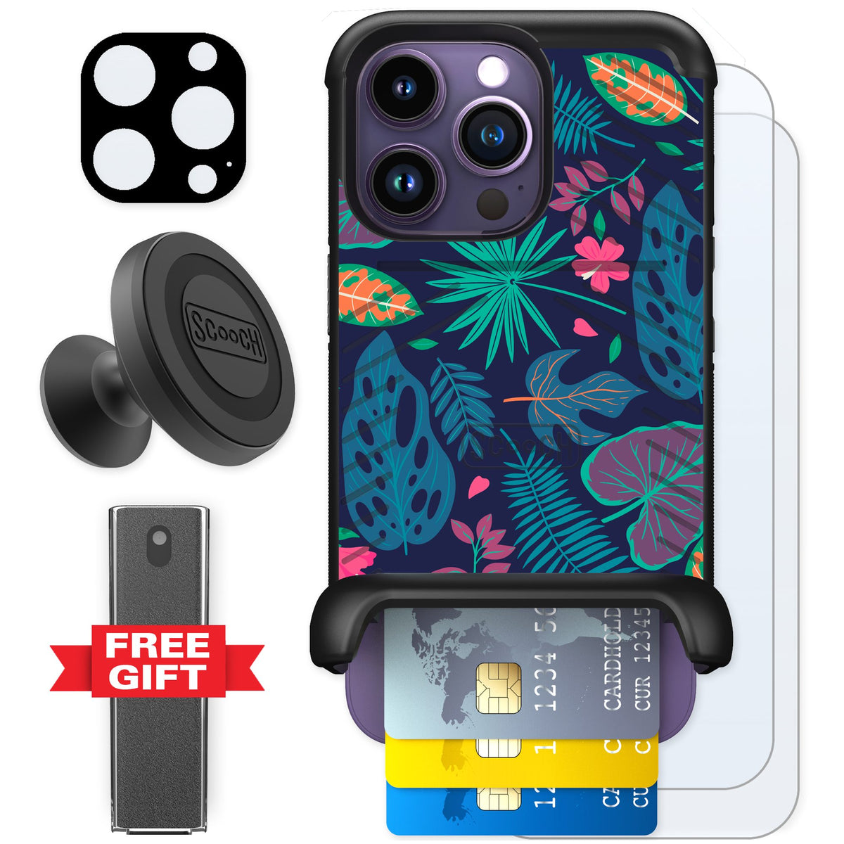 Scooch Wingmate Tropical Leaves for iPhone 14 Pro — Defender Bundle