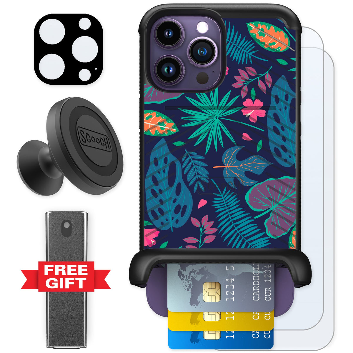 Scooch Wingmate Tropical Leaves for iPhone 14 Pro Max — Defender Bundle