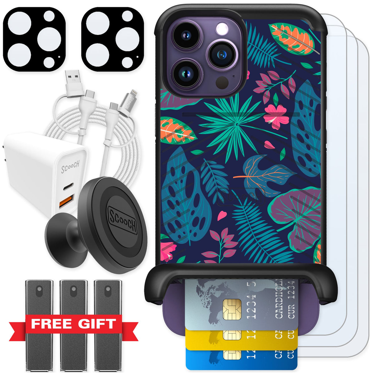 Scooch Wingmate Tropical Leaves for iPhone 14 Pro Max — Ultimate Bundle