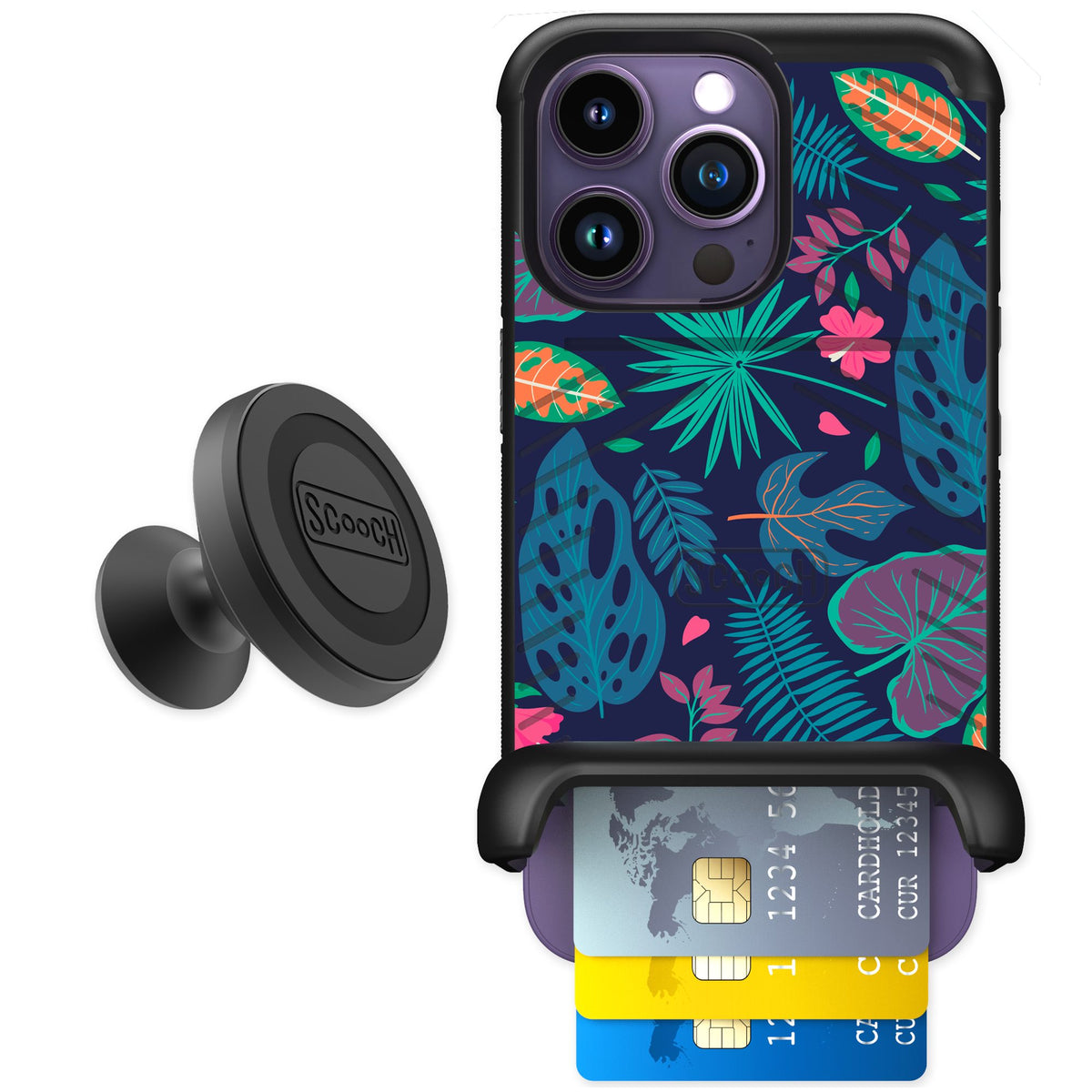 Scooch Wingmate Tropical Leaves for iPhone 14 Pro — Starter Bundle