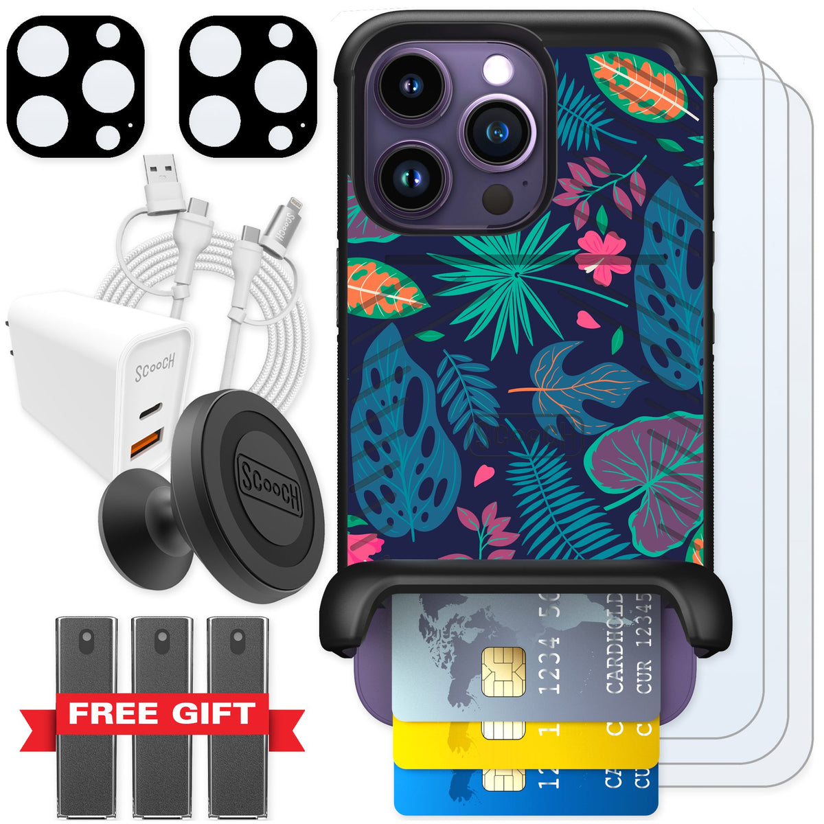 Scooch Wingmate Tropical Leaves for iPhone 14 Pro — Ultimate Bundle