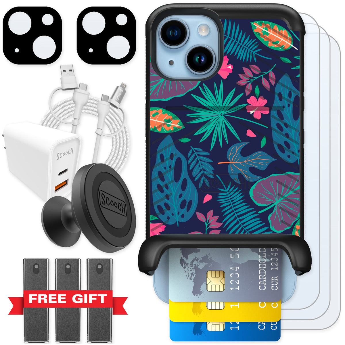 Scooch Wingmate Tropical Leaves for iPhone 14 — Ultimate Bundle